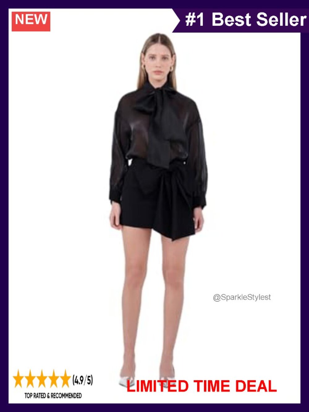Mini Skort with Bow & Built-in Shorts - High Rise Crepe
